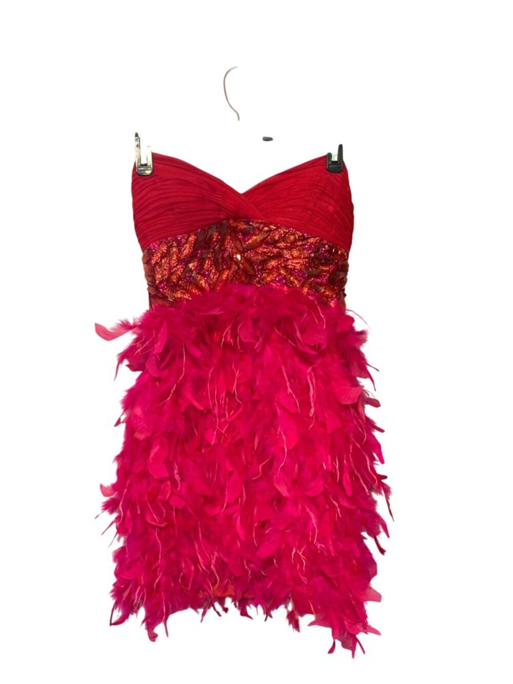 Vintage Y2K MacDuggal Womens Size 4 Pink Feather Sleeveless Dress Mini Studded B